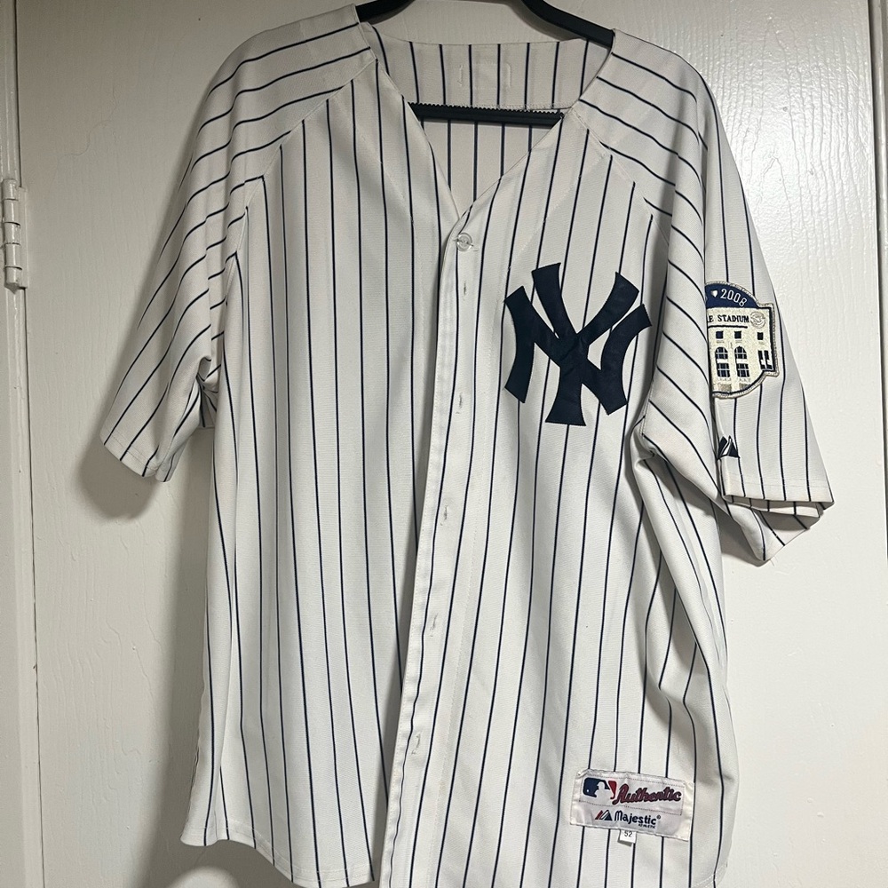 Majestic Navy and White Yankee Stadium Patch Jersey